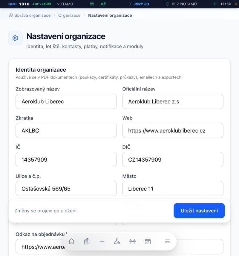 Nastavení organizace – identita