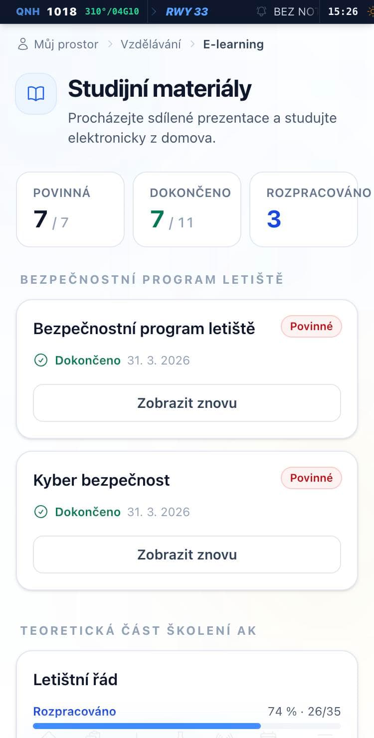 Seznam studijních materiálů s průběhem