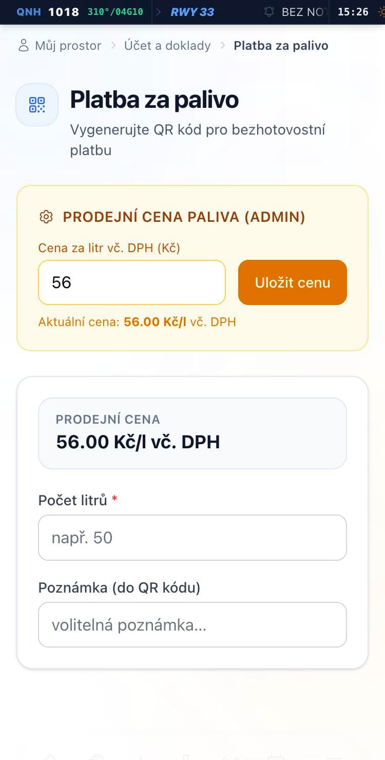 Formulář platby za palivo