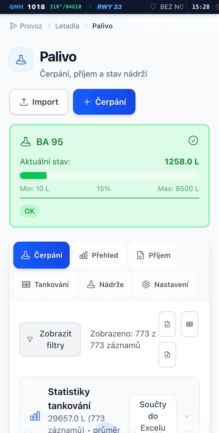 Stav nádrže a záložky čerpání