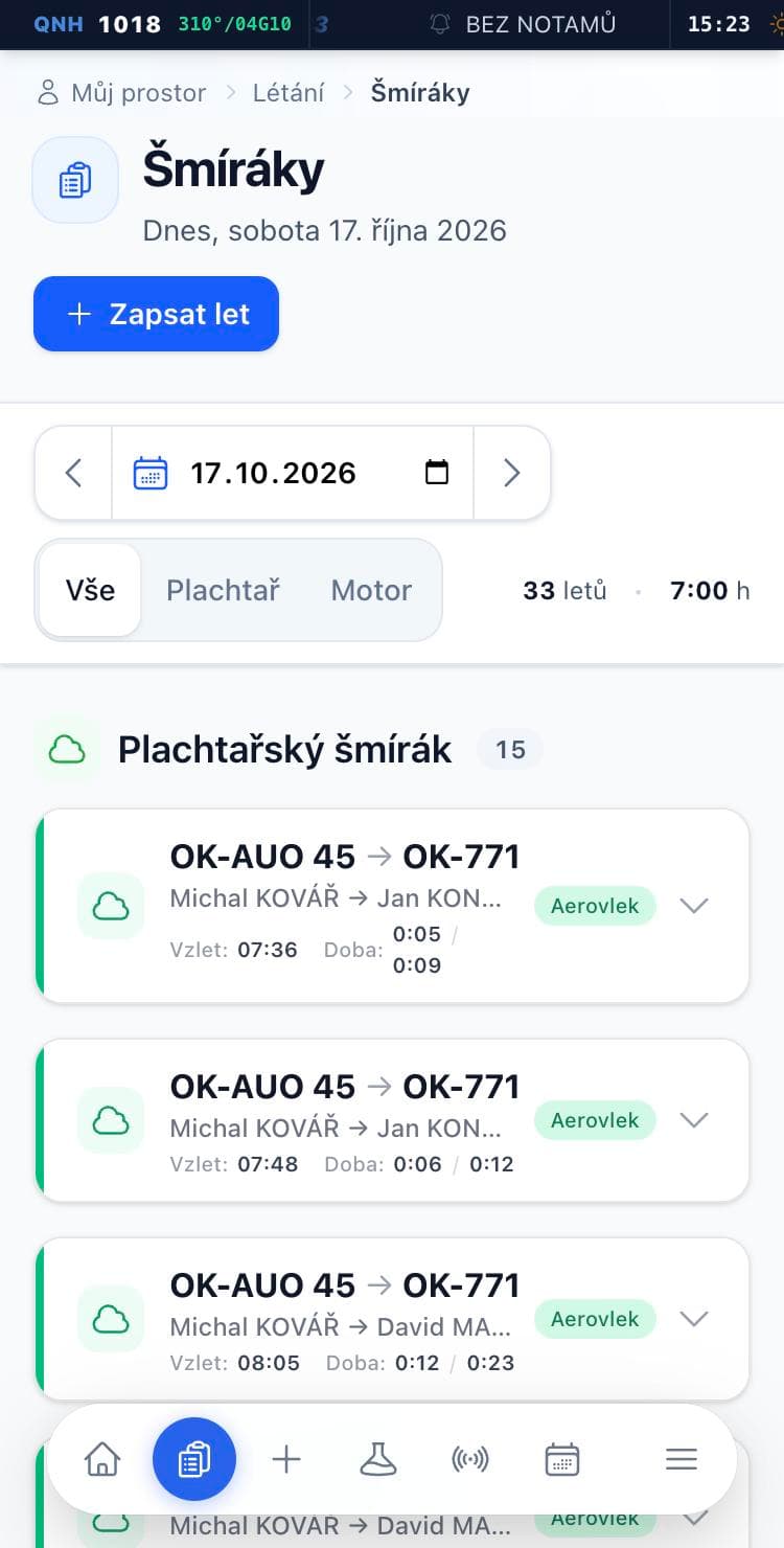 Seznam letů dne s aerovleky